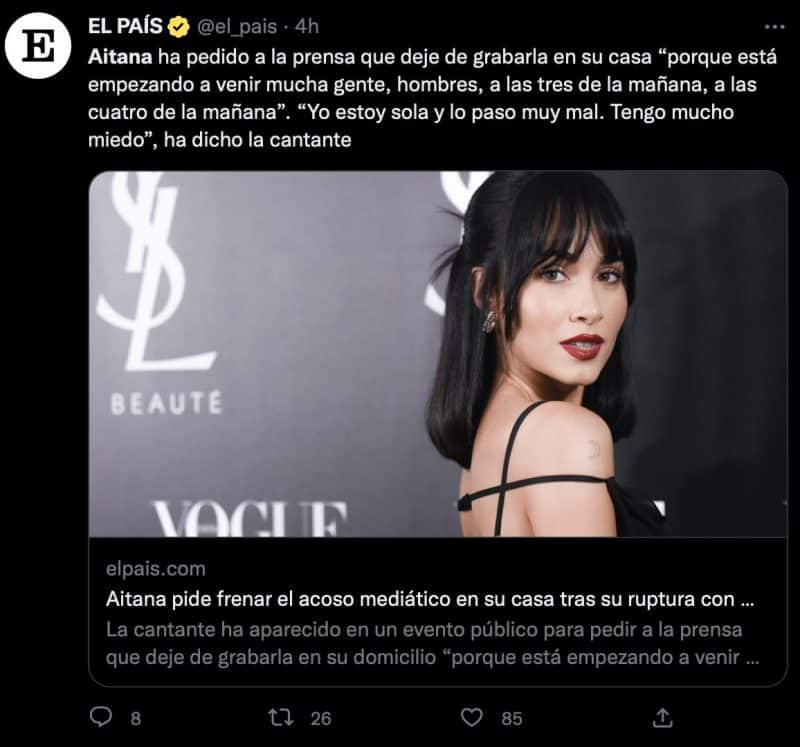 Aitana pide frenar el acoso mediático en su casa