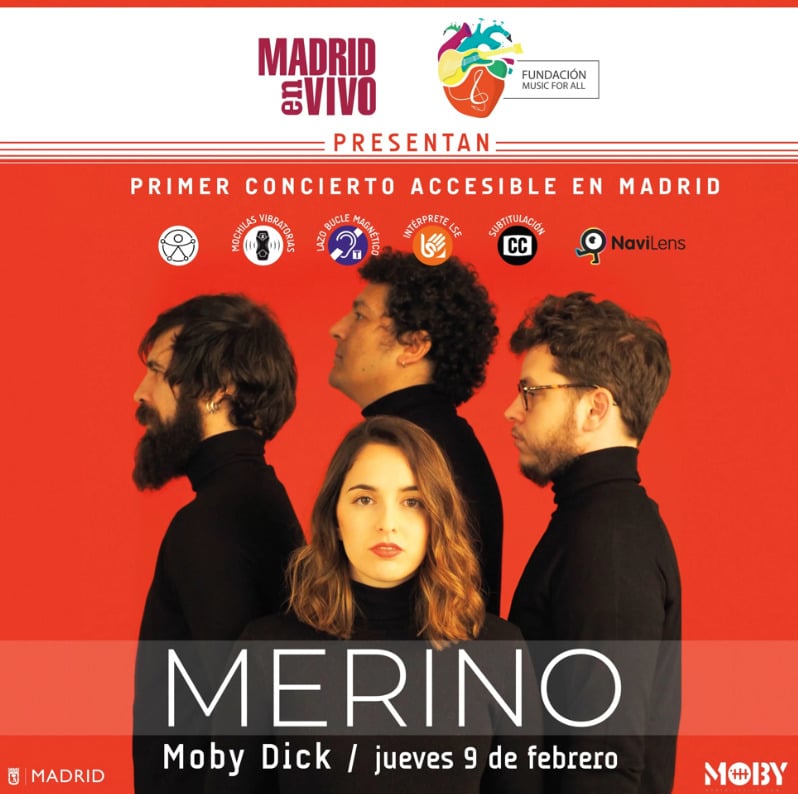 El grupo Merino ofrecerá el primer concierto 100% accesible en la sala Moby Dick de Madrid el 9 de febrero