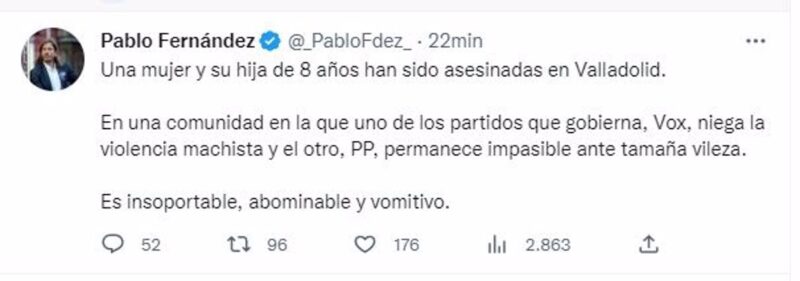 Podemos CyL califica de "vomitivo" que Vox niegue la violencia de género y PP "permanezca impasible ante tal vileza"